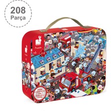 Janod 208 Parça Çantalı Yuvarlak Puzzle ve Bulmaca - İtfaiyeci