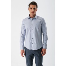 İmza Gri Uzun Kollu Armürlü Cepsiz Pamuklu Likralı Slim Fit Dar Kesim Gömlek 1004240193