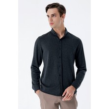 İmza Koyu Haki Uzun Kollu Desenli Örme Cepsiz Likralı Casual Slim Fit Dar Kesim Gömlek 1004235115