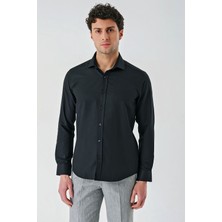 İmza Siyah Uzun Kollu Oxford Cepsiz Pamuklu Klasik Slim Fit Dar Kesim Gömlek 1004240235