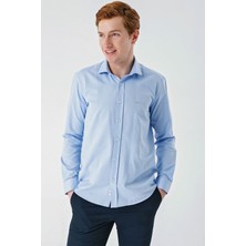 İmza Koyu Mavi Uzun Kollu Oxford Cepsiz Pamuklu Klasik Slim Fit Dar Kesim Gömlek 1004240235