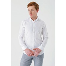 İmza Beyaz Uzun Kollu Oxford Cepsiz %100 Pamuk Klasik Slim Fit Dar Kesim Gömlek 1004240188