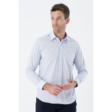 İmza Koyu Mavi Uzun Kollu Bez Ayağı Sert Yaka Cepsiz Pamuklu Basic Slim Fit Dar Kesim Gömlek 1004235357