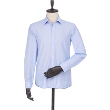 İmza Mavi Uzun Kollu Filafil  Sert Yaka Cepsiz  Pamuklu Basic Slim Fit Dar Kesim Gömlek 1004240008