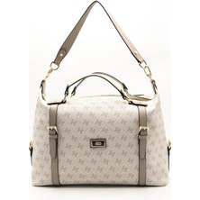 Silver & Polo Silver Polo SP1064 Kadın Seyahat Çantası Monogram Bej-Kum