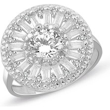 Lilarote Pırlanta Baget Taşlı Tektaş Yuvarlak Form Beyaz Altın Yüzük