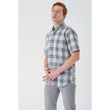 İmza Siyah Kısa Kollu Ekoseli Cepli %100 Pamuk Klasik Comfort Fit Rahat Kesim Gömlek 1004240195