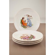 Bursa Porselen Dekor Markiz Altın Yaldızlı 4 Parça Porselen Pasta Tabağı