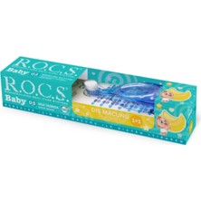 R.O.C.S. Baby 0-3 Yaş Muz Püresi Tadında Diş Macunu 45 gr + Mavi Diş Fırçası Seti Hassas Diş Etleri İçin