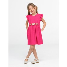 Fuşya Çiçekli Kız Çocuk Elbise