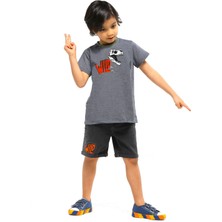 Casabony Wild Dino Gri Denim Şort + T-Shirt Takım