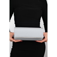 Luvi Marıa Gümüş Saten Taşlı Kadın Abiye Çanta