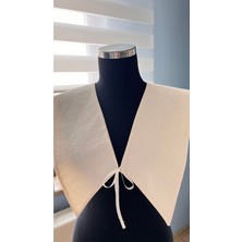 White Alamode Vintage Büyük Ham Keten Yakalık