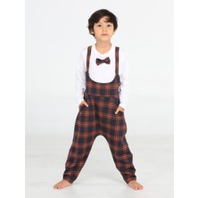 Casabony Ekose Askılı Erkek Çocuk Baggy Tulum + Papyonlu T-Shirt