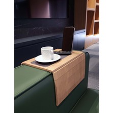 Arkitekt Ex Telefon Tutuculu Ahşap Katlanır Portatif  Organizer Yan Sehpa Kaydırmaz Deri Yüzeyli