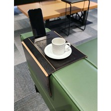 Arkitekt Ex Telefon Tutuculu Ahşap Katlanır Portatif  Organizer Yan Sehpa Kaydırmaz Deri Yüzeyli