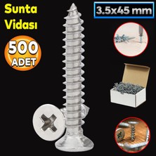 Badem10 Sunta Vidası 3.5X45 Paket 500 Adet Sivri Uçlu Ahşap Tahta Ağaç Mobilya Ayak Kulp Vidası