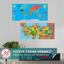 Pi Papers Renkli Dünya Ve Türkiye Haritası - Yapışkansız Tutunan, Yeri Değiştirilebilir, Statik Akıllı Kağıt