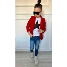 Poyraz Kids Erkek Çocuk Ceket  Kot Pantolon ve Tişört Takım Bayramlık Kombin