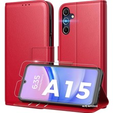 MTK Moveteck Samsung Galaxy A15 Kılıf 360 Tam Kaplar Deri Dokulu Kapaklı Cüzdan Standlı Kartvizitli Kapak