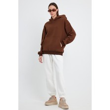 Kef Clothing Kahverengi Hoodie, Oversize Hoodie, Kadın Hoodie, Kanguru Cepli Kapüşonlu