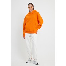 Kef Clothing Turuncu Hoodie, Oversize Hoodie, Kadın Hoodie, Kanguru Cepli Kapüşonlu