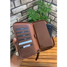 Guard Çift Fermuarlı Taba Deri El Çantası - GRD2403XW22405