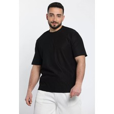 Julude Siyah Bisiklet Yaka Jakarlı Oversıze Erkek Tişört P-00009199