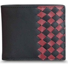 Guard Mat Siyah Kırmızı El Örgüsü  Deri Erkek Cüzdan - GRD2403XW22345