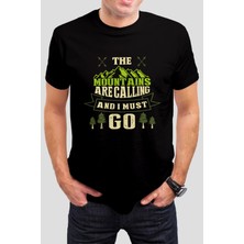 T-35 Mountains Baskılı Siyah Unisex T-Shirt