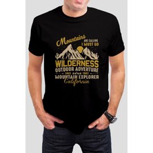 T-35 Mountains Baskılı Siyah Unisex T-Shirt