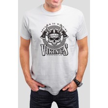 T-35 Vikings Baskılı Beyaz Unisex T-Shirt