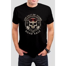 T-35 Motorcu Kuru Kafa Baskılı Siyah Unisex T-Shirt