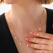 SERRA JEWELS (SİLVER) Gümüş Rose Yıldızlı Dorika Kadın Kolye