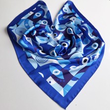 Pozitif Marka Hediyelik Mavi Fular Bandana Modern Göz Desenli