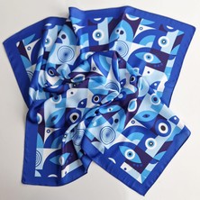 Pozitif Marka Hediyelik Mavi Fular Bandana Modern Göz Desenli