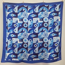 Pozitif Marka Hediyelik Mavi Fular Bandana Modern Göz Desenli