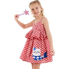 Denokids Deniz Kedisi Kız Çocuk Kırmızı Ekose Elbise