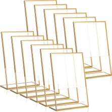 Xin Yue Zhang Xin Yue Zhang 12 Adet Altın Çerçeve Akrilik Burcu Tutucu Düğün Masa Numarası Tutucu Eğimli Menü Çift Taraflı Stand, 4x6 Inç Dikey (Yurt Dışından)