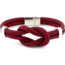 Solfera Bordo Alaçatı Düğüm Orjinal Deri Erkek Bileklik M052H