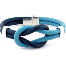 Solfera Mavi Lacivert Alaçatı Düğüm Hakiki Deri Erkek Bileklik M051C