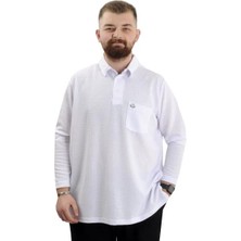 Superxl Büyük Beden Erkek Sweatshirt Polo Yaka Uzun Kol Waffle 23449 Beyaz