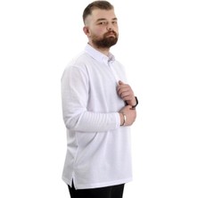 Superxl Büyük Beden Erkek Sweatshirt Polo Yaka Uzun Kol Waffle 23449 Beyaz