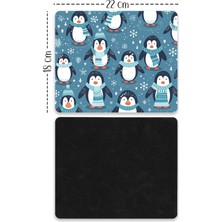 Moddy Store Karlar Içinde Penguenler Tasarımlı Baskılı Kaydırmaz Taban 18X22 cm Mouse Pad