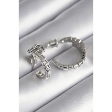 Clariss Pirinç Gümüş Renk Zirkon Taşlı Yılan Model Kadın Küpe