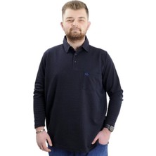 Superxl Büyük Beden Erkek Sweatshirt Polo Yaka Uzun Kol Waffle 23449 Lacivert