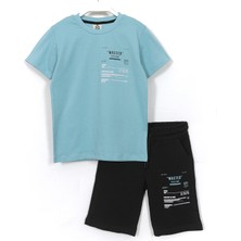 Dobakids Wasted Feeling Slogan Baskılı Erkek Çocuk Yazlık 2'Li Takım 8-15 Yaş Bebe Mavisi 001-0001882