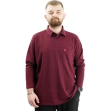 Superxl Büyük Beden Erkek Sweatshirt Polo Yaka Uzun Kol Waffle 23449 Bordo