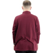 Superxl Büyük Beden Erkek Sweatshirt Polo Yaka Uzun Kol Waffle 23449 Bordo