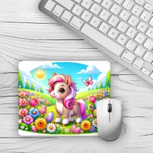 Moddy Store Doğa Figürlü Pembe At Tasarımlı Baskılı Kaydırmaz Taban 18X22 cm Mouse Pad